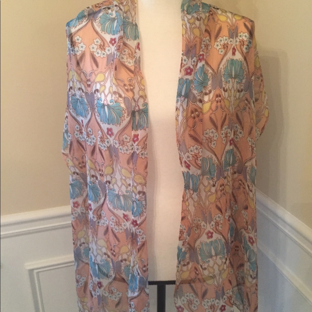 Scarf for neck or head wrap long silk rayon floral
